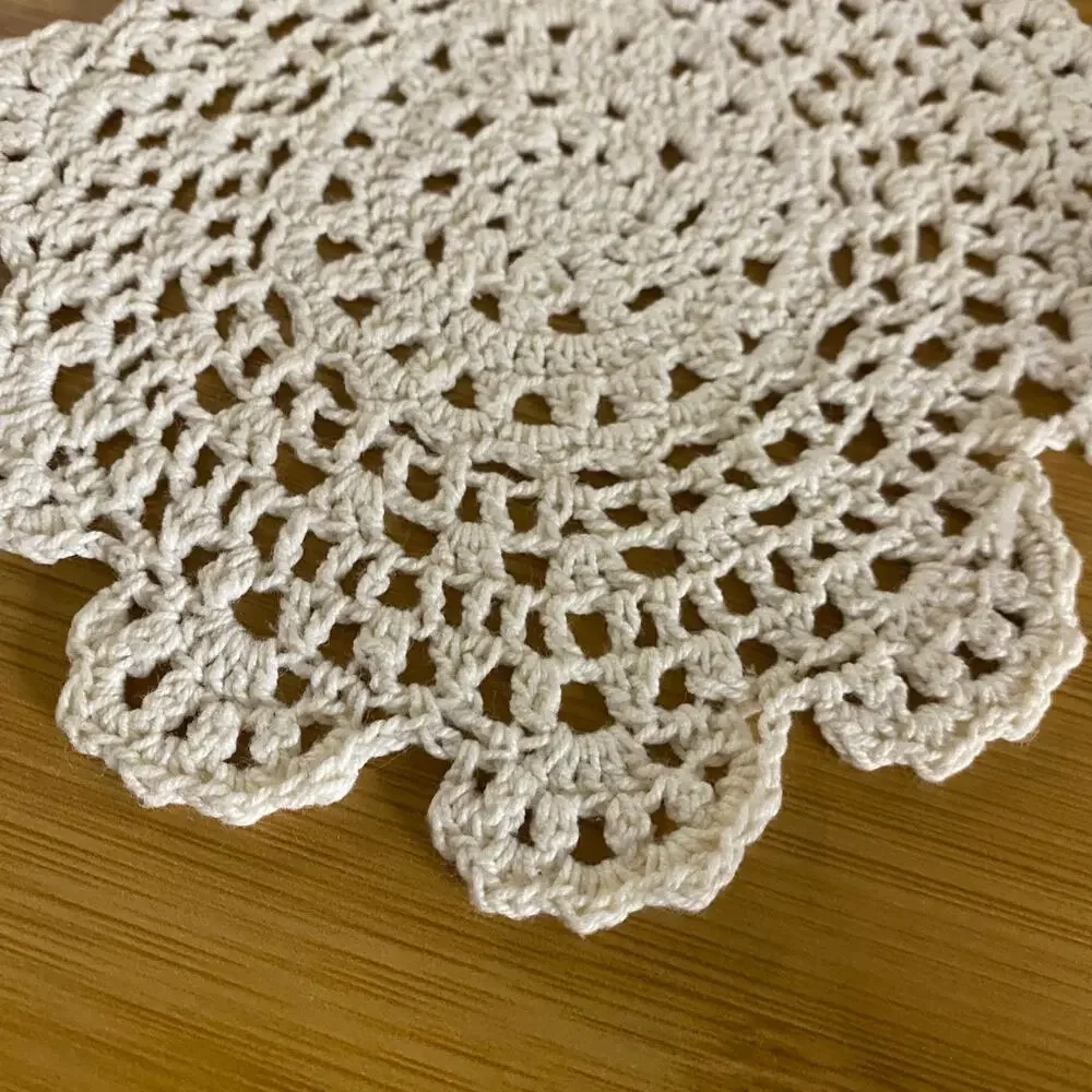Vintage Handmade Crochet Doilies Set of 2 Ecru Cotton Round Lace Table